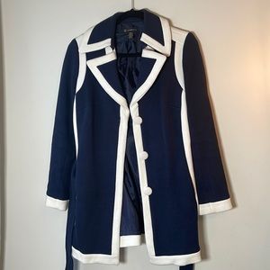 EUC INC International Concepts Navy White Trim Tie Waist Short Pea Coat Small